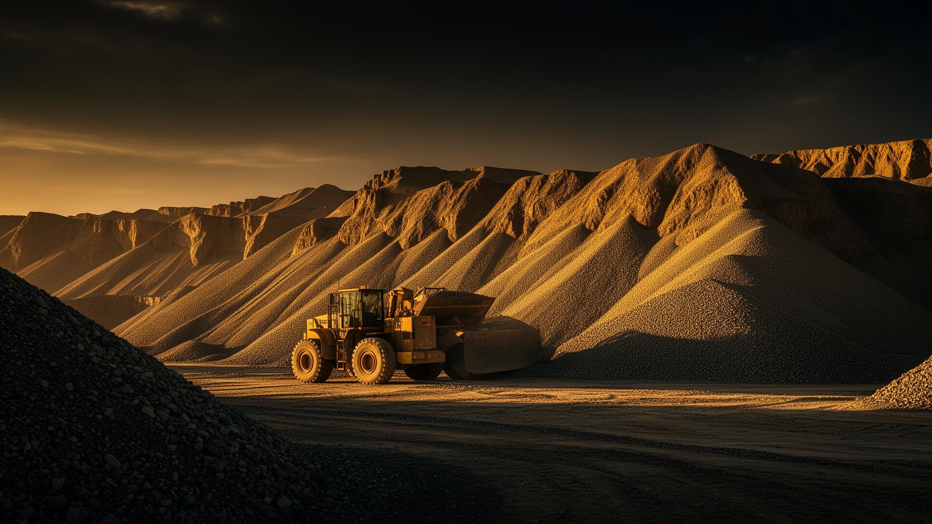 Quarry operations at golden hour